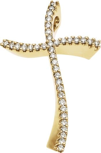 14K Yellow 3/8 CTW Natural Diamond Cross Pendant