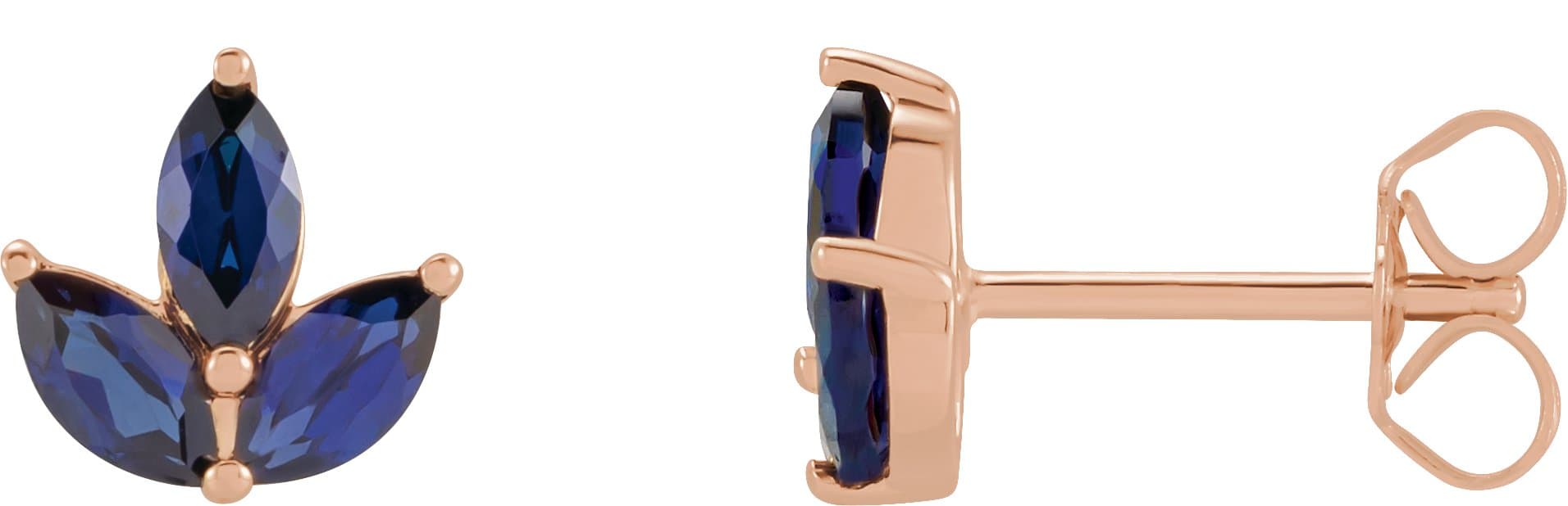 14K Rose Natural Blue Sapphire Cluster Earrings
