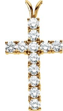 14K Yellow Gold 1 CTW Natural Diamond Cross Pendant