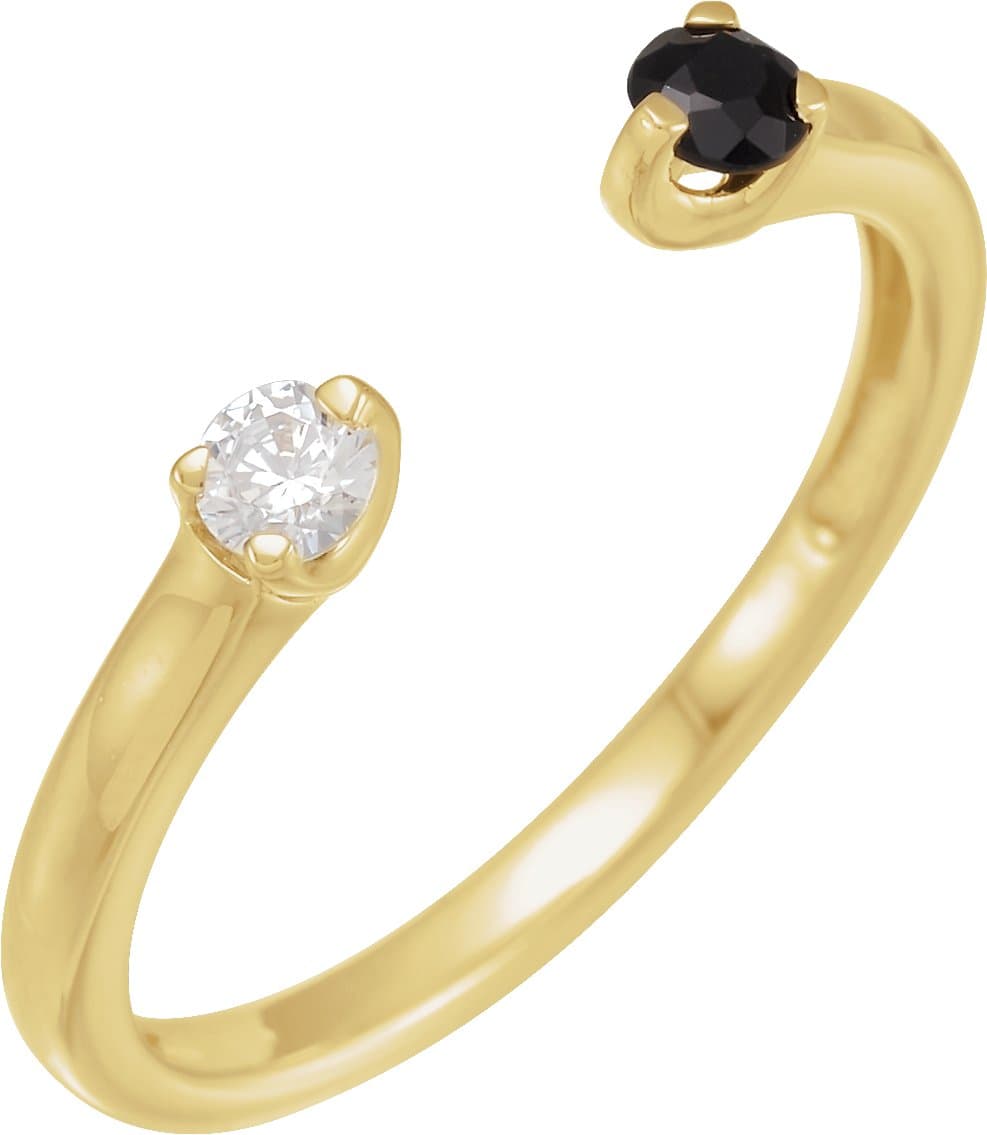 14K Rose Natural Black Onyx & 1/10 CT Natural Diamond Negative Space Ring