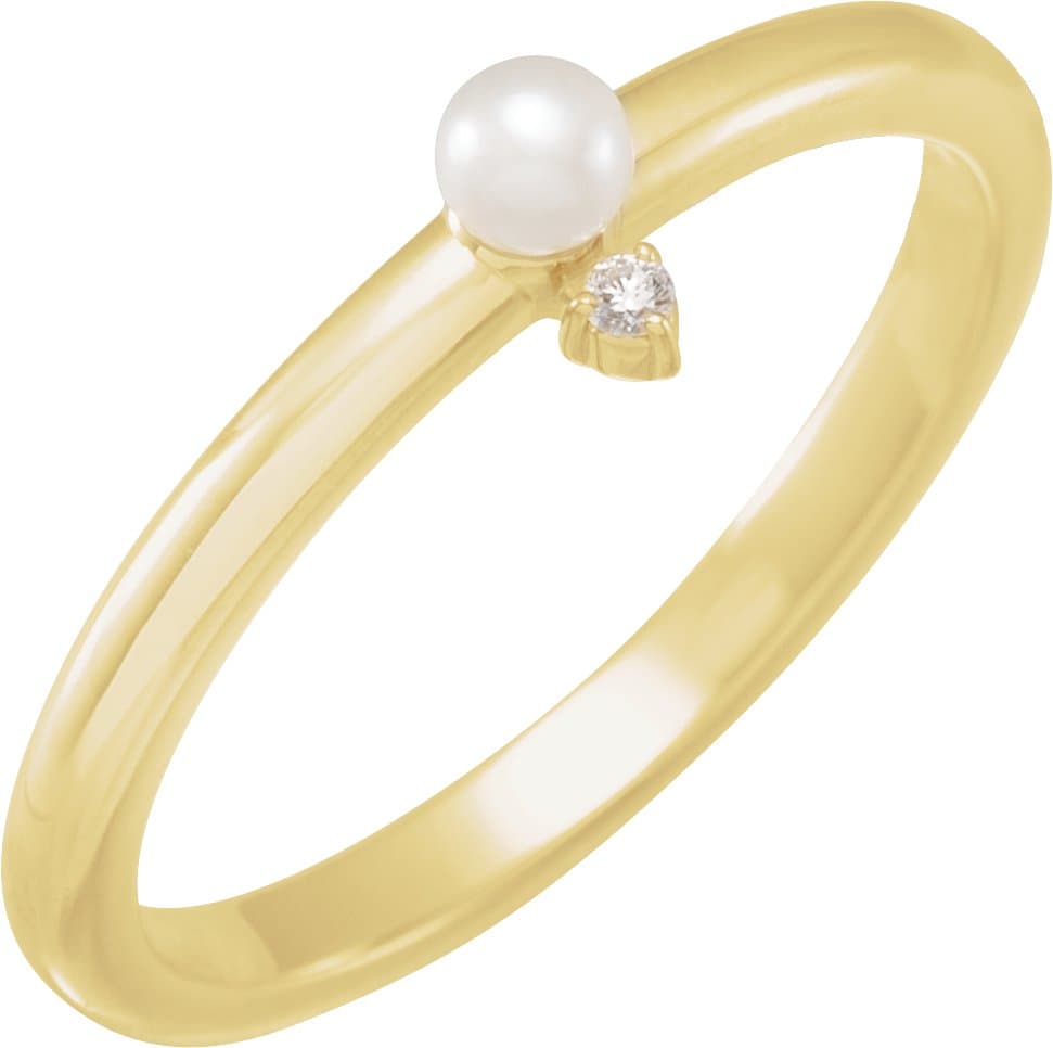 14K Rose Cultured Black Pearl & .015 CT Natural Diamond Ring