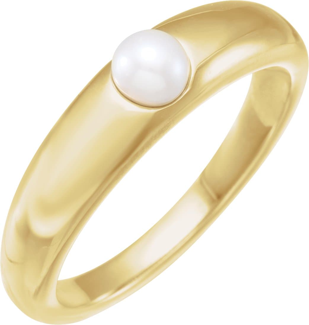 14K Rose Cultured White Akoya Pearl Dome Ring