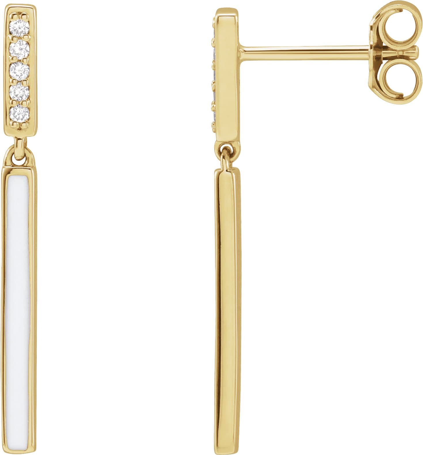 14K Rose .06 CTW Natural Diamond & Black Enamel Bar Earrings