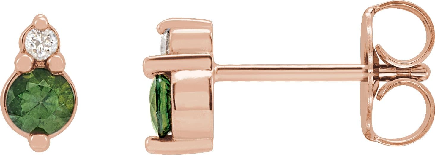 14K Rose Natural Green Sapphire & .03 CTW Natural Diamond Earrings
