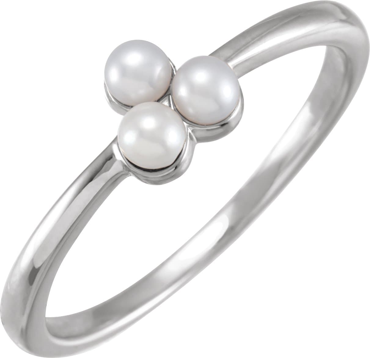 14K Rose Cultured White Freshwater Pearl Cluster Ring