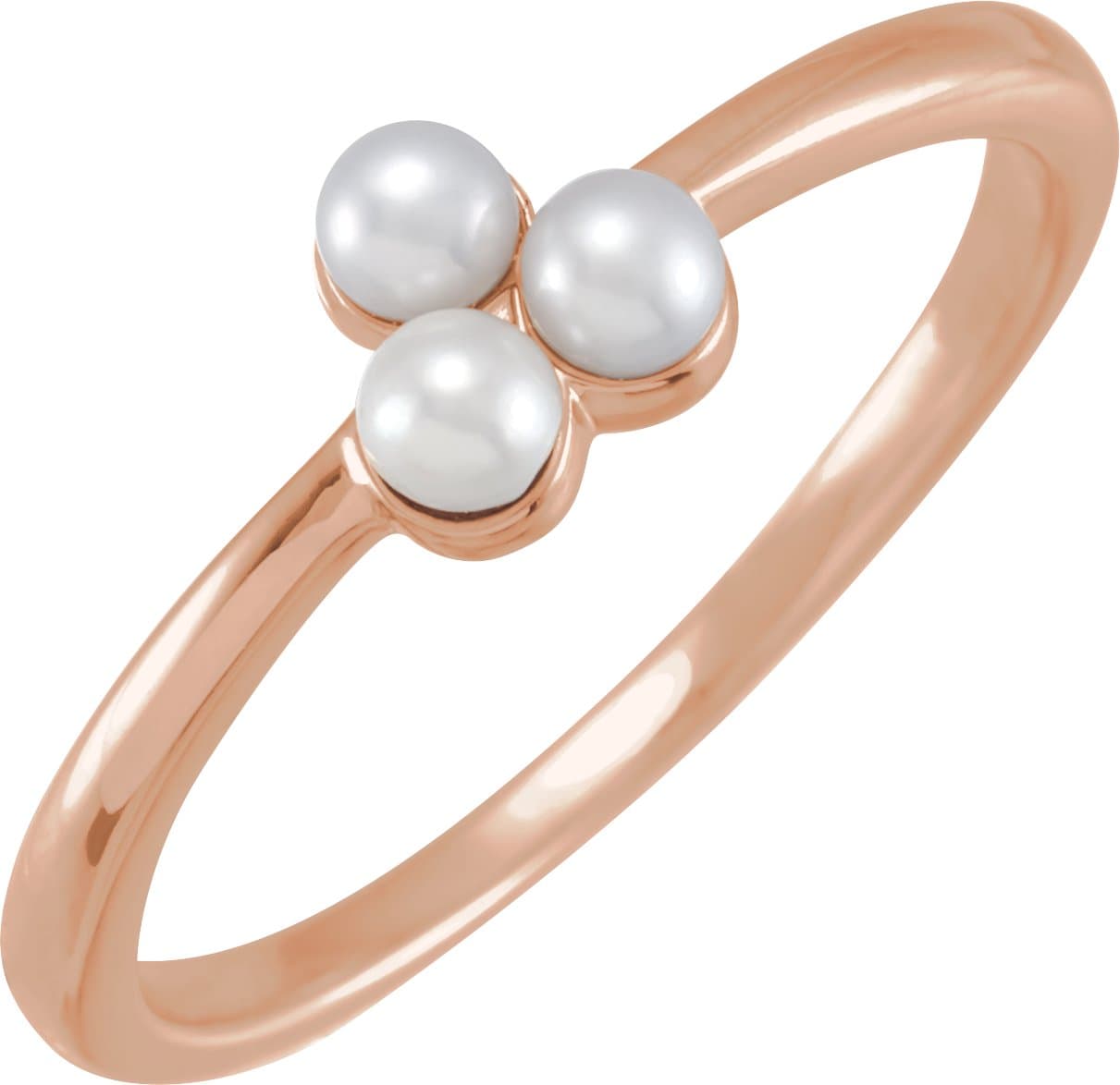 14K Rose Cultured White Freshwater Pearl Cluster Ring