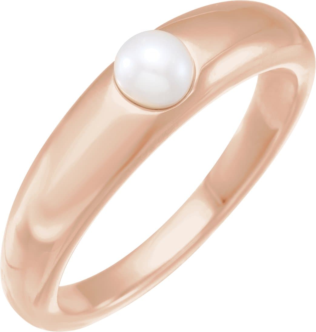 14K Rose Cultured White Akoya Pearl Dome Ring
