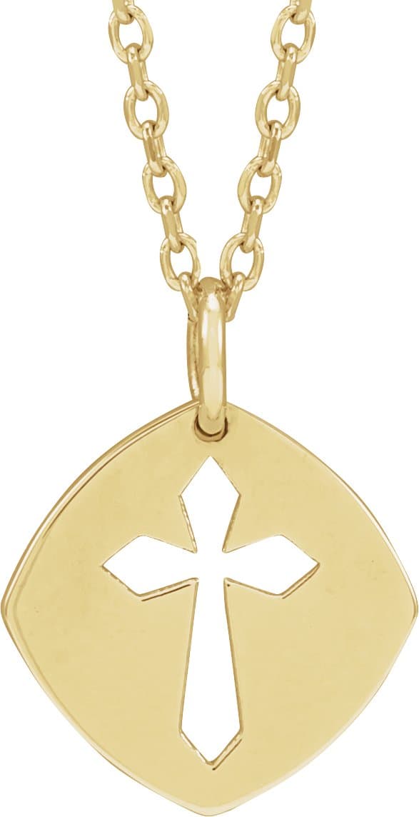 14K White 12.75x9.99 mm Pierced Cross 16-18 Necklace