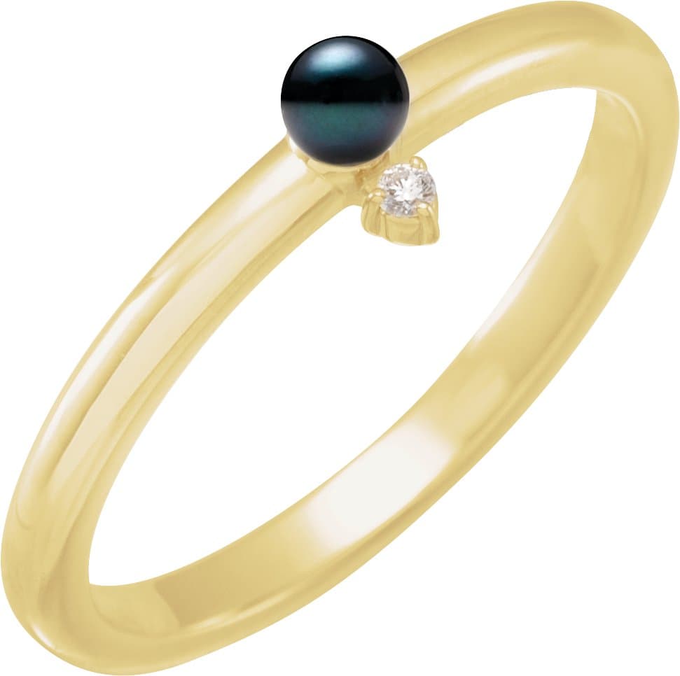 14K Rose Cultured Black Pearl & .015 CT Natural Diamond Ring