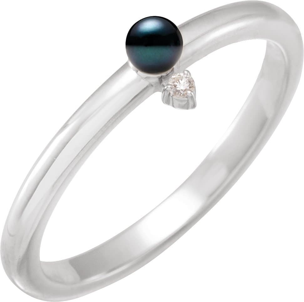 14K Rose Cultured Black Pearl & .015 CT Natural Diamond Ring