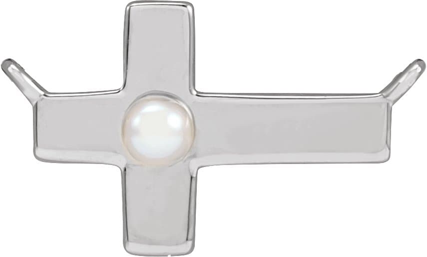 Platinum Cultured White Seed Pearl Sideways Cross Necklace Center