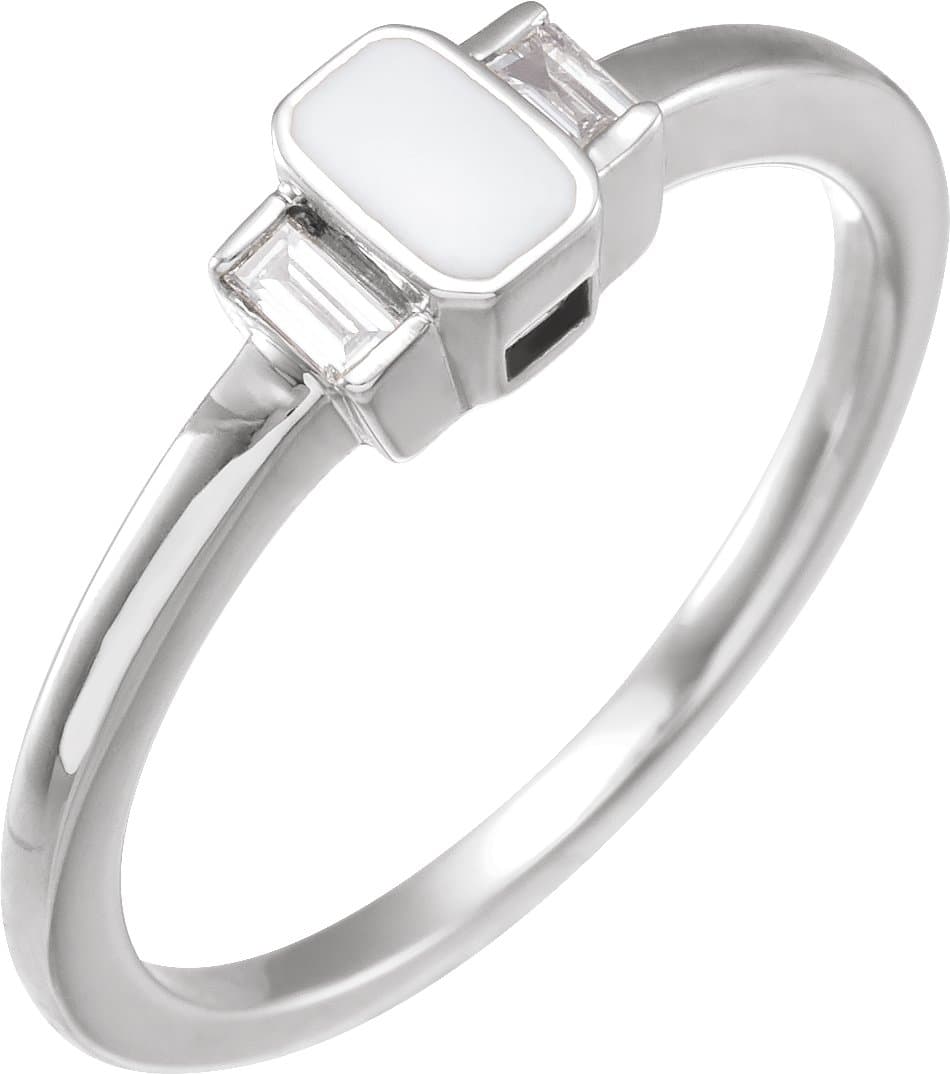 14K White .08 CTW Natural Diamond & Black Enamel Ring