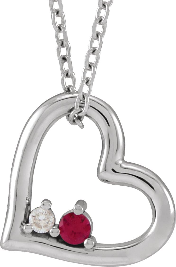14K Yellow Natural Ruby & .015 CT Natural Diamond Heart 18 Necklace