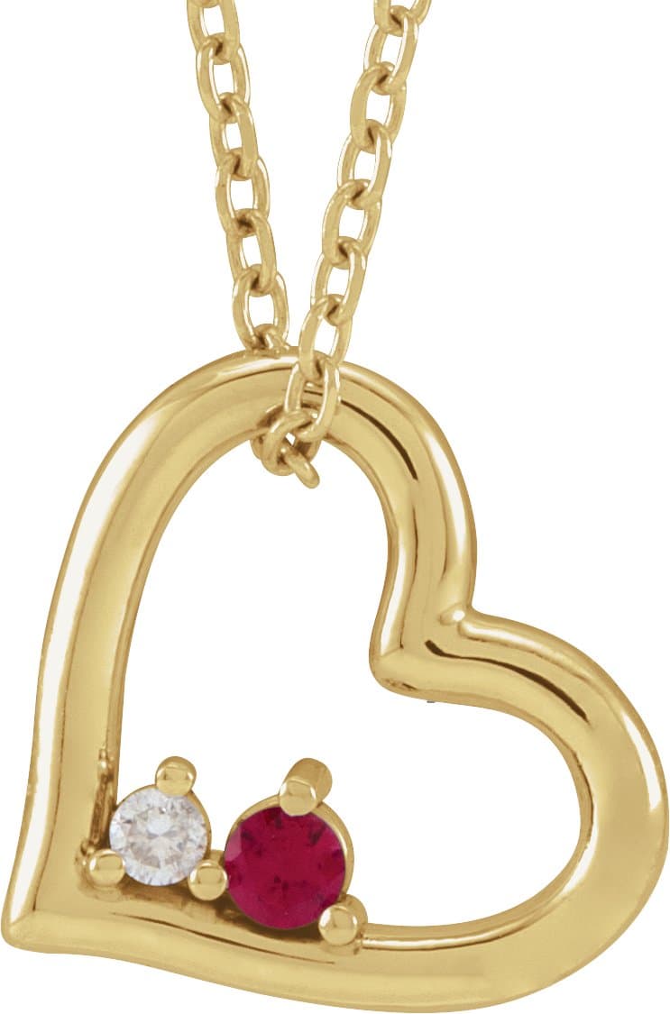 14K Yellow Natural Ruby & .015 CT Natural Diamond Heart 18 Necklace