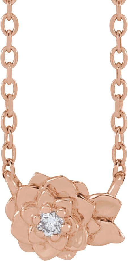 14K Rose .015 CT Natural Diamond Flower 16-18 Necklace