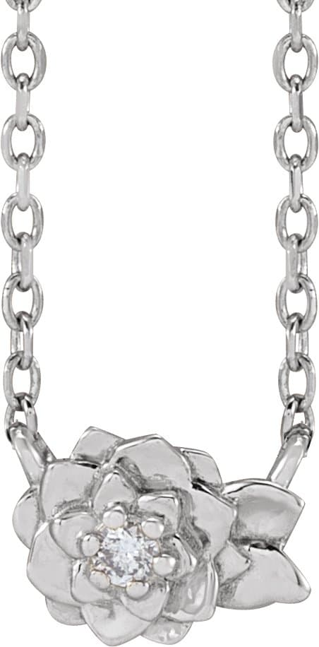 14K Rose .015 CT Natural Diamond Flower 16-18 Necklace