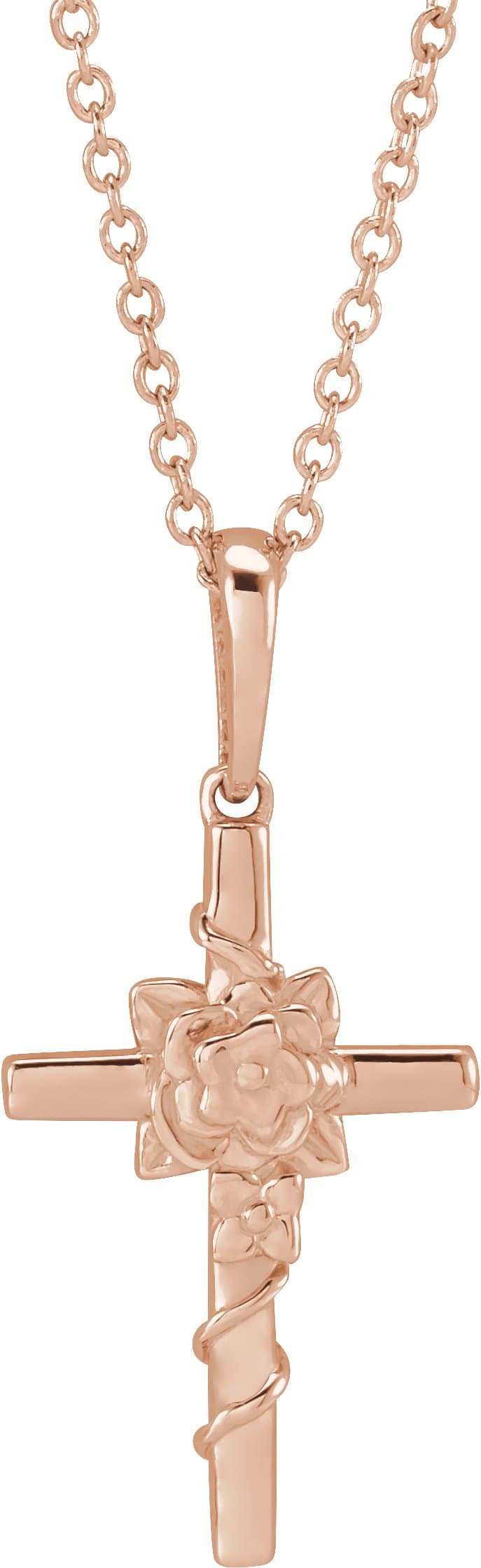 14K Rose Floral Cross 16-18 Necklace