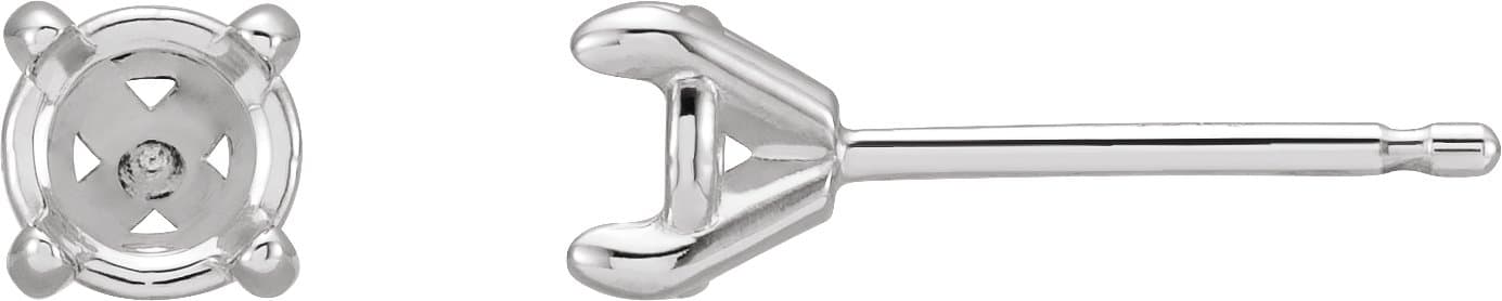 10K White Gold 3 mm Round 4-Prong Claw Cocktail-Style Earring Mounting
