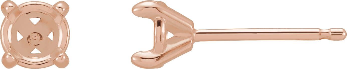 10K White Gold 3 mm Round 4-Prong Claw Cocktail-Style Earring Mounting