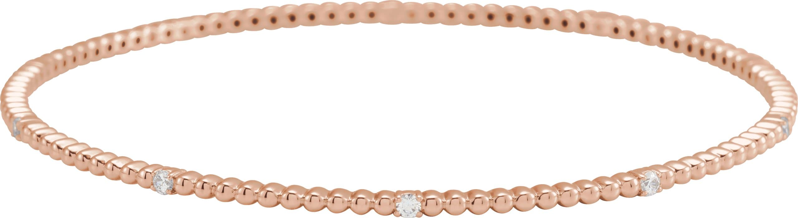 14K Rose 1/3 CTW Natural Diamond Beaded Bangle 7 3/4" Bracelet