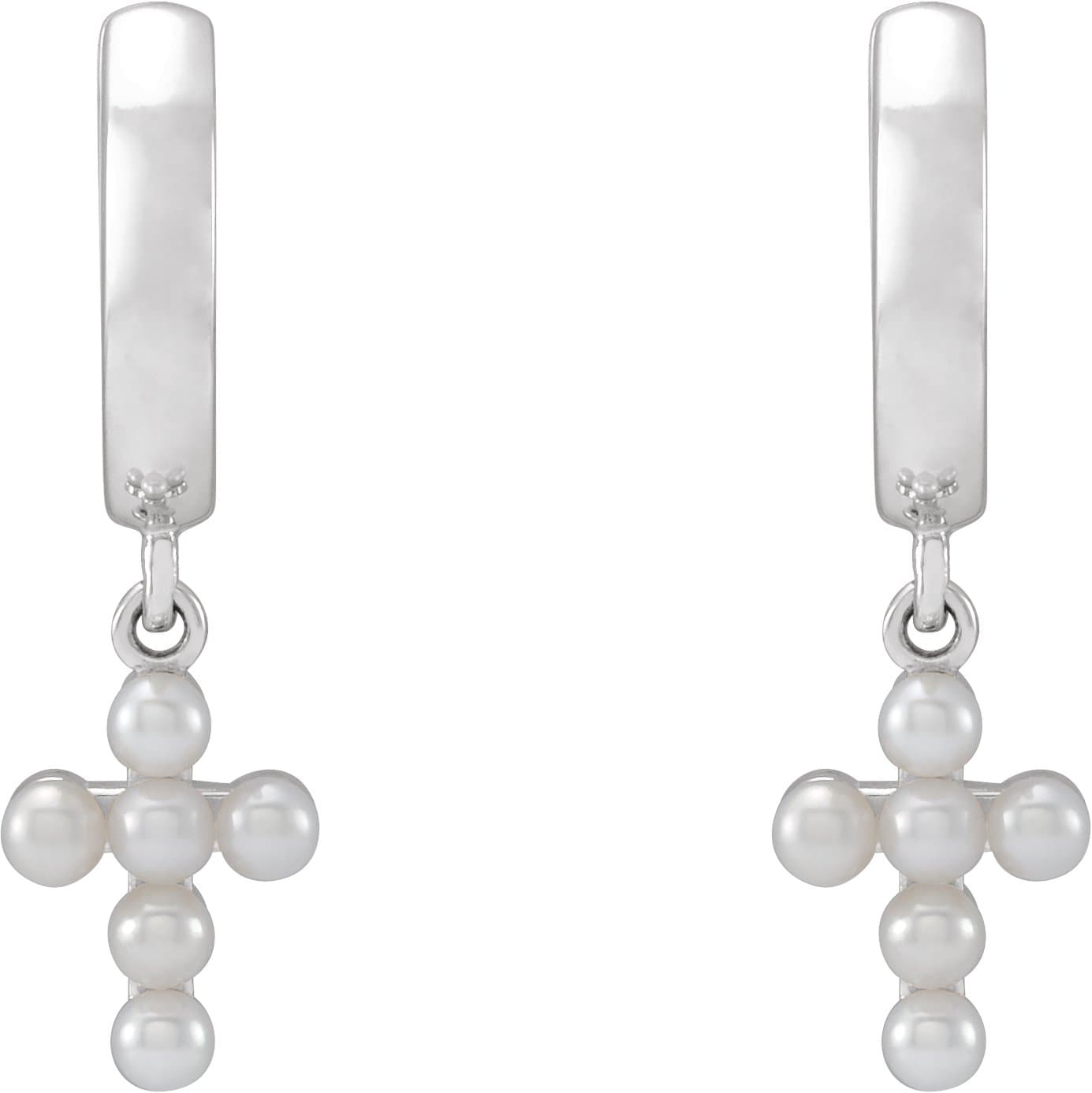 Pearl Cross Hoop Earrings view 2