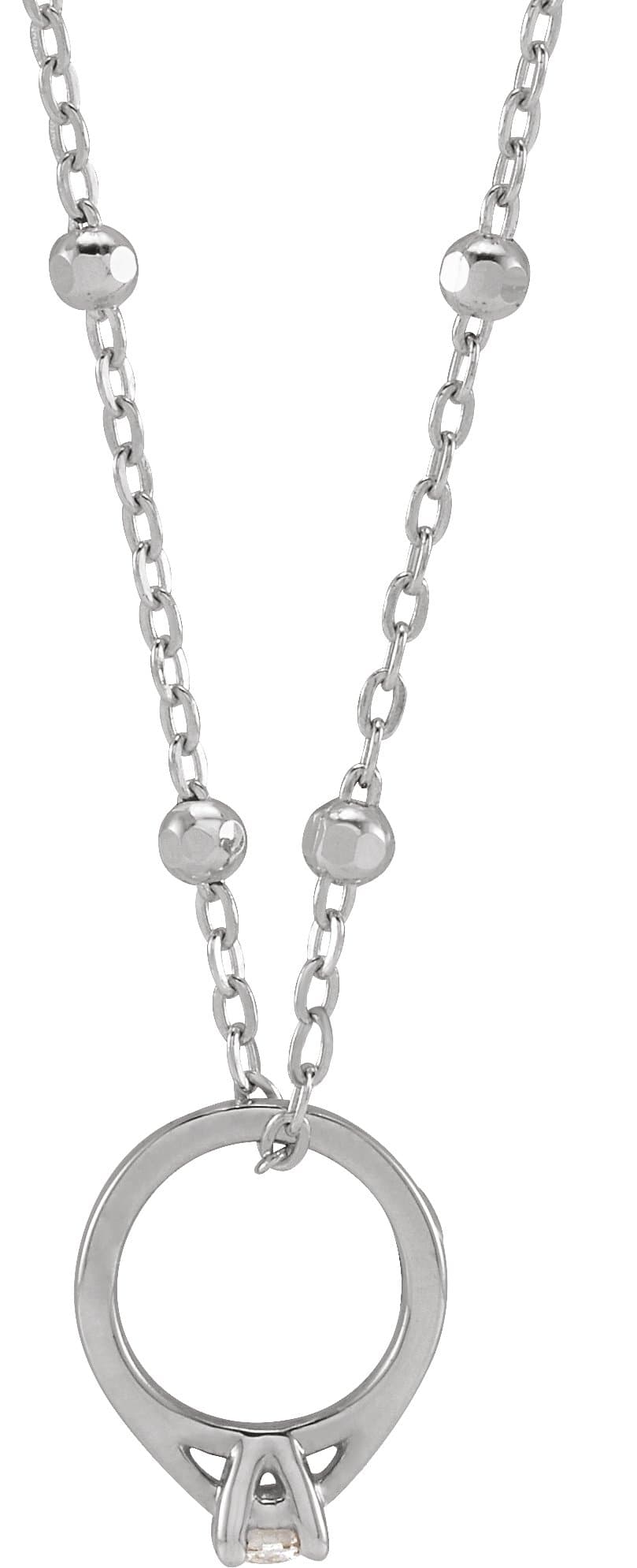 14K White .03 CT Natural Diamond Tiny Solitaire Ring 18 Necklace