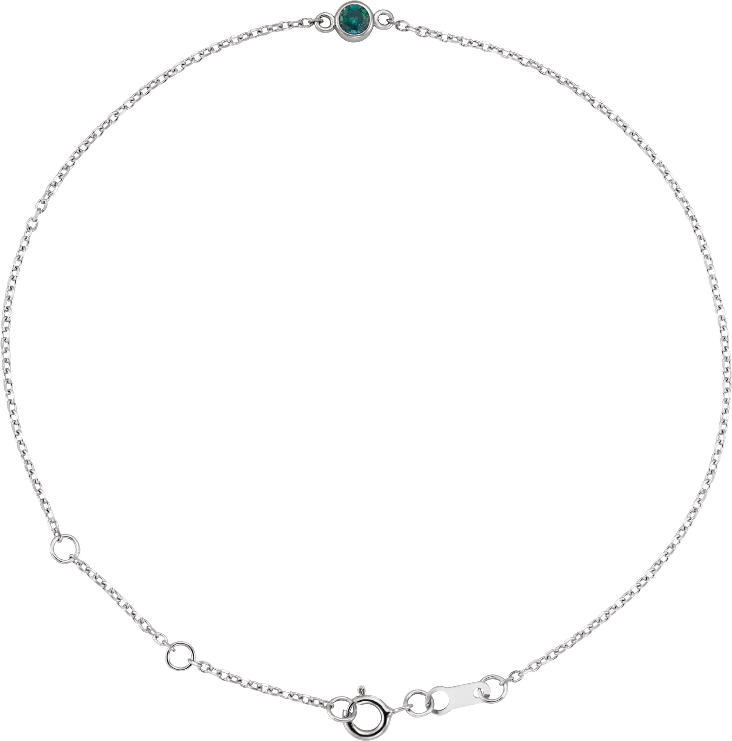 Sterling Silver Lab-Grown Alexandrite Bezel-Set Solitaire 6 1/2-7 1/2" Bracelet
