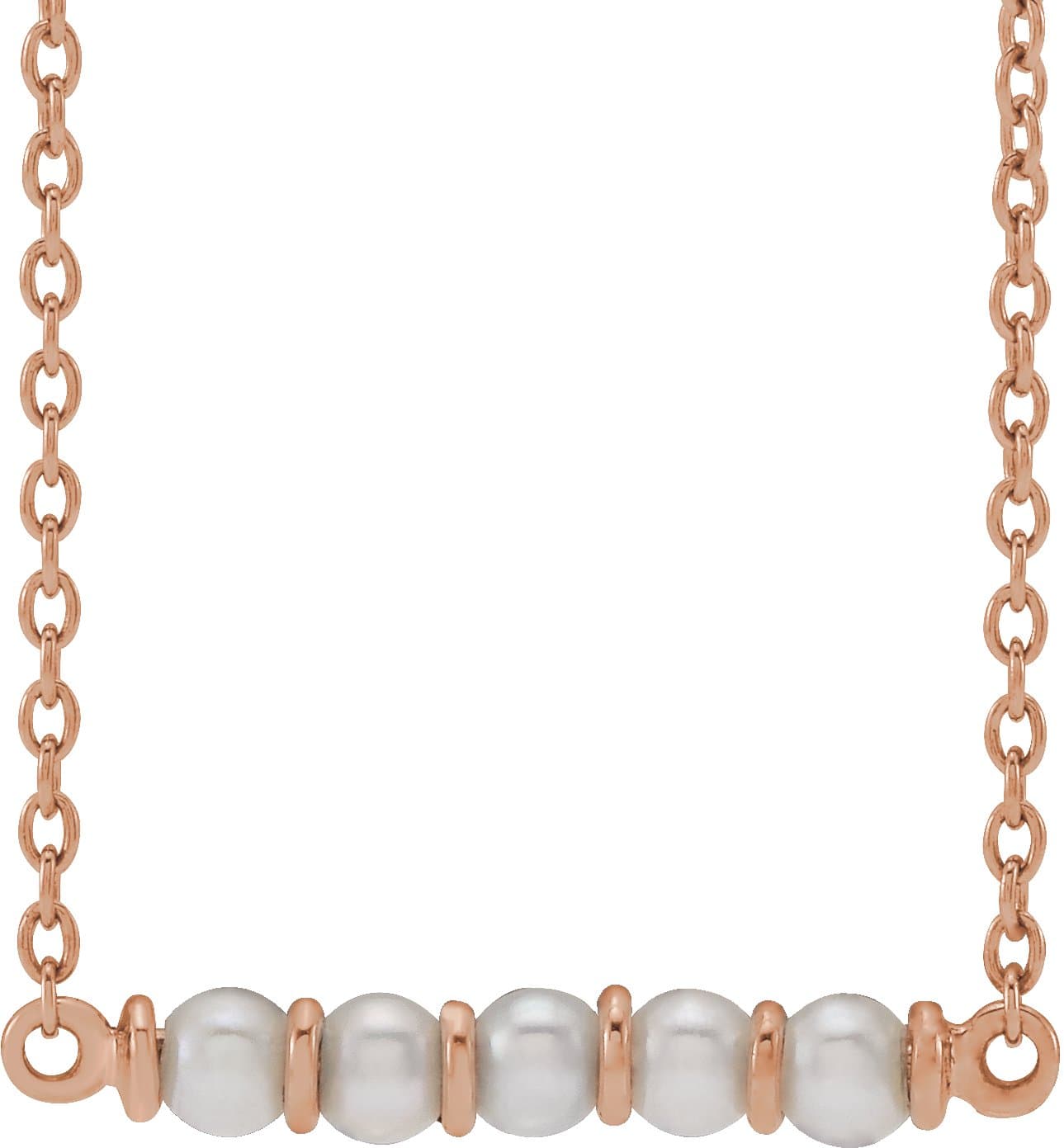 14K Rose Cultured White Freshwater Pearl Bar 18 Necklace