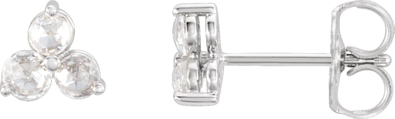 14K White Gold 1/3 CTW Rose-Cut Natural Diamond Three-Stone Earrings
