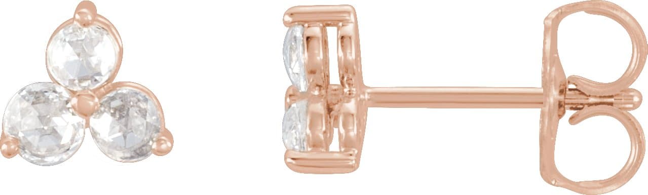 14K Rose 1/5 CTW Rose-Cut Natural Diamond Three-Stone Earrings