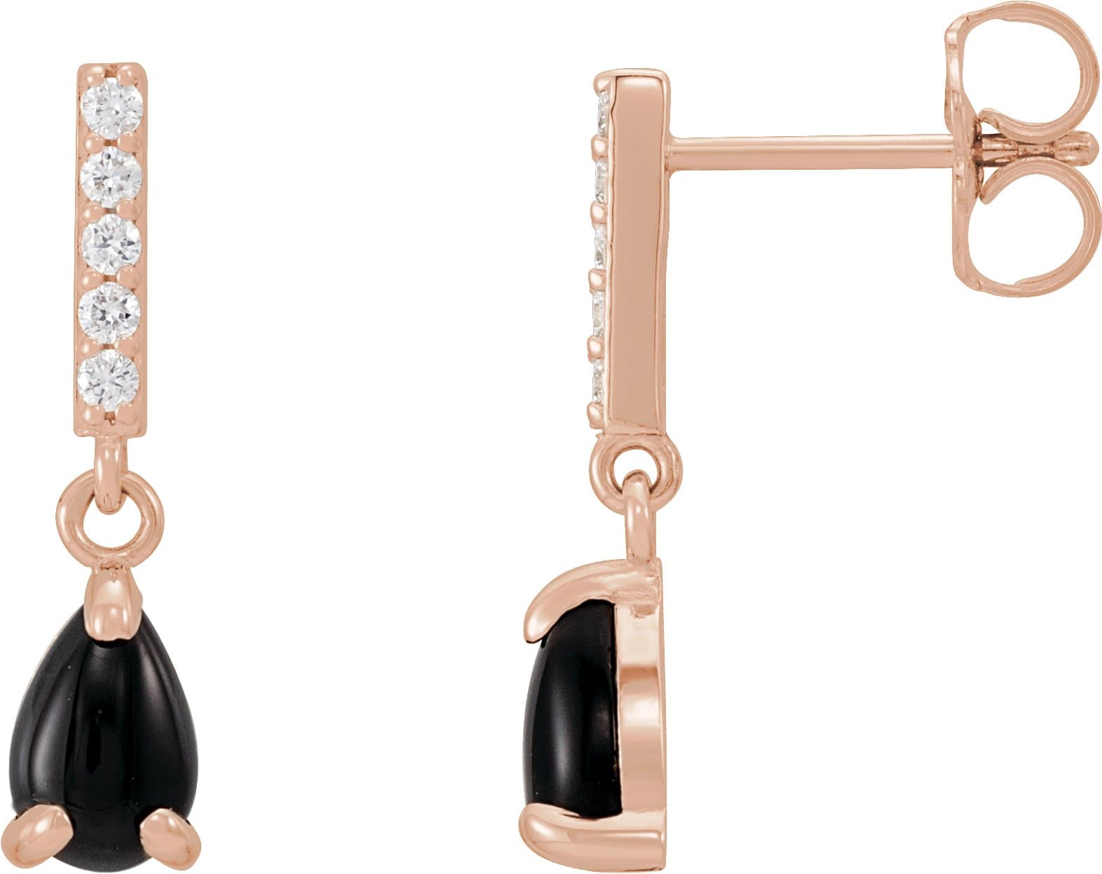 14K Rose Natural Black Onyx & .08 CTW Natural Diamond Earrings