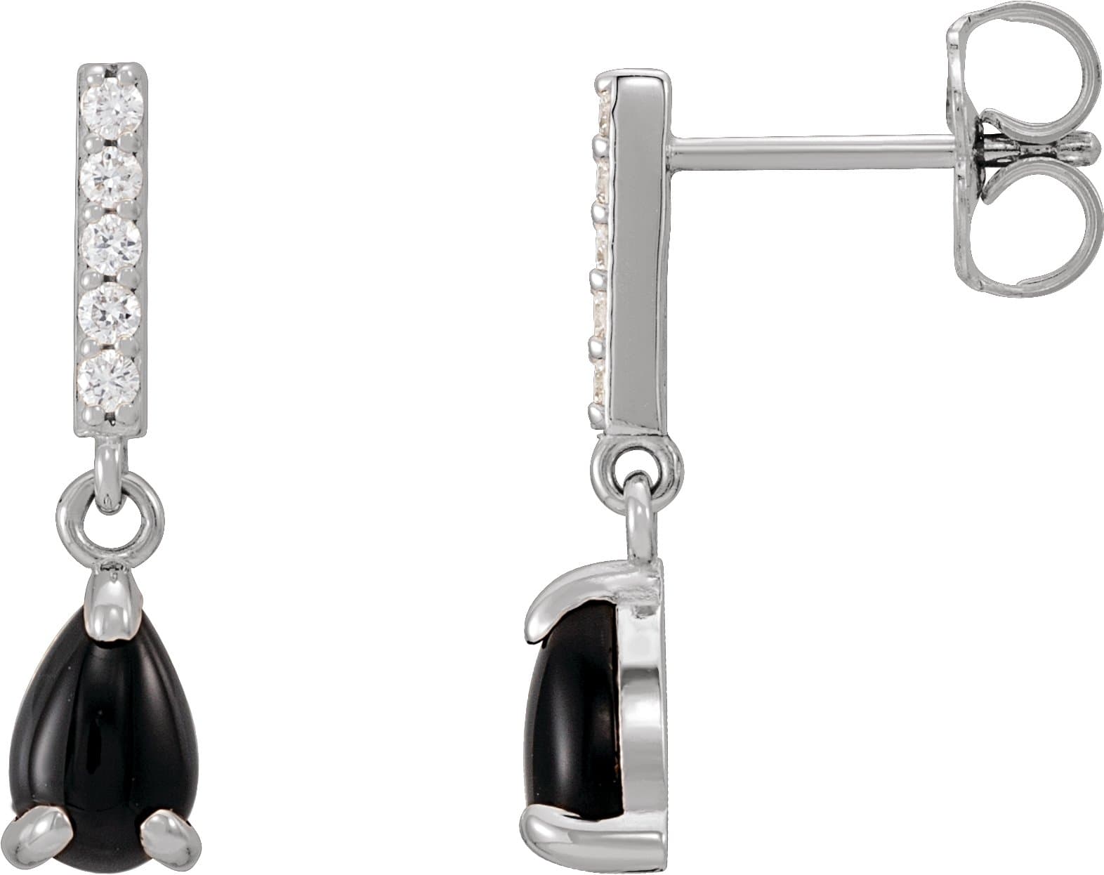 14K Rose Natural Black Onyx & .08 CTW Natural Diamond Earrings