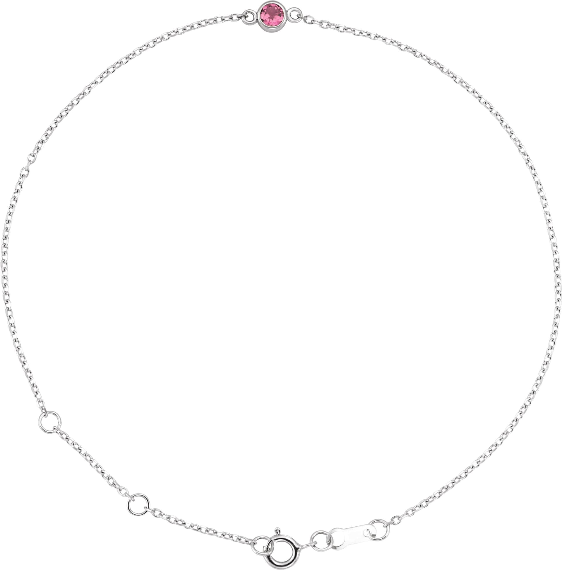 Sterling Silver Natural Pink Tourmaline Bezel-Set Solitaire 6 1/2-7 1/2" Bracelet