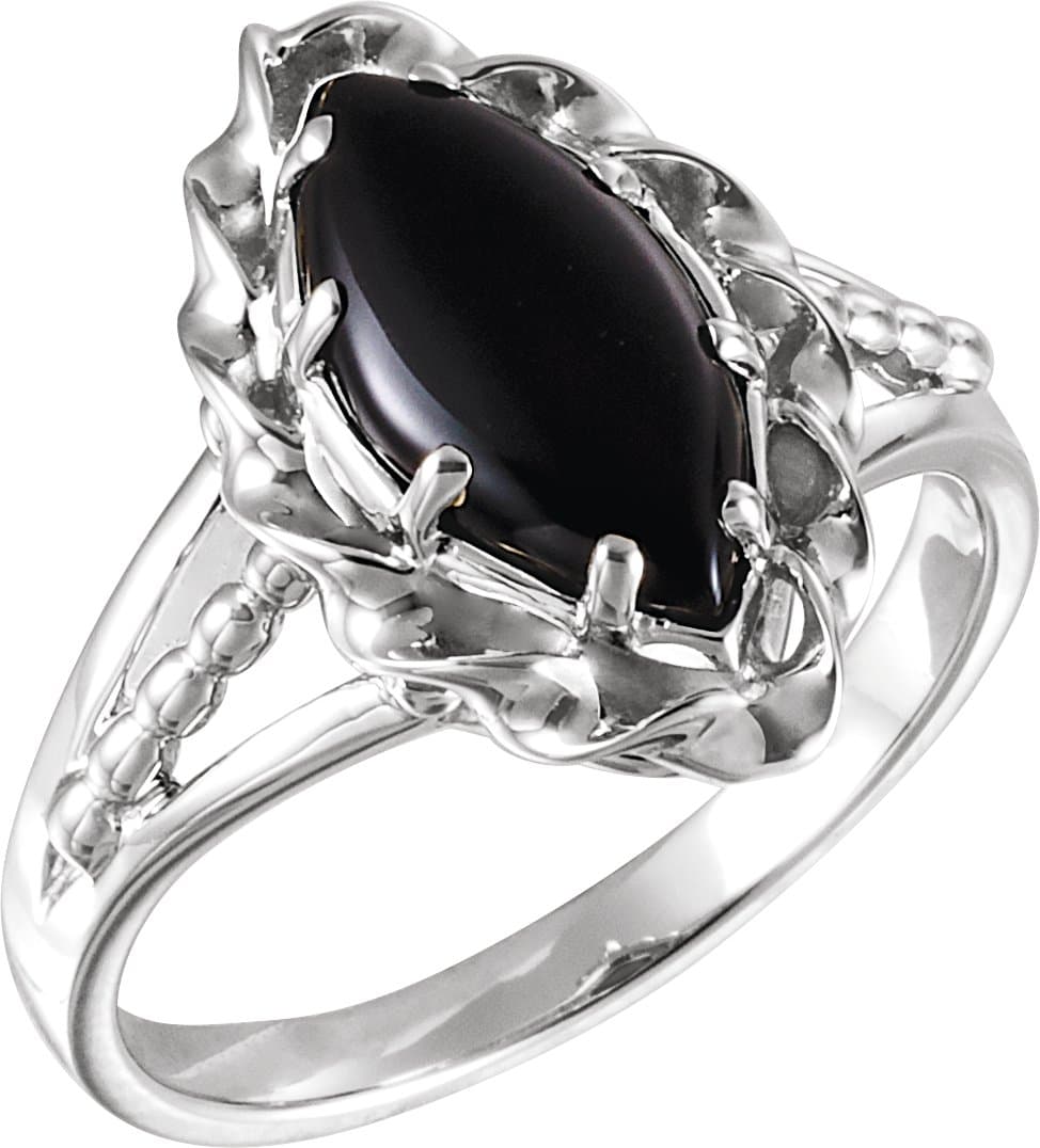 14K White Natural Onyx Rope Ring