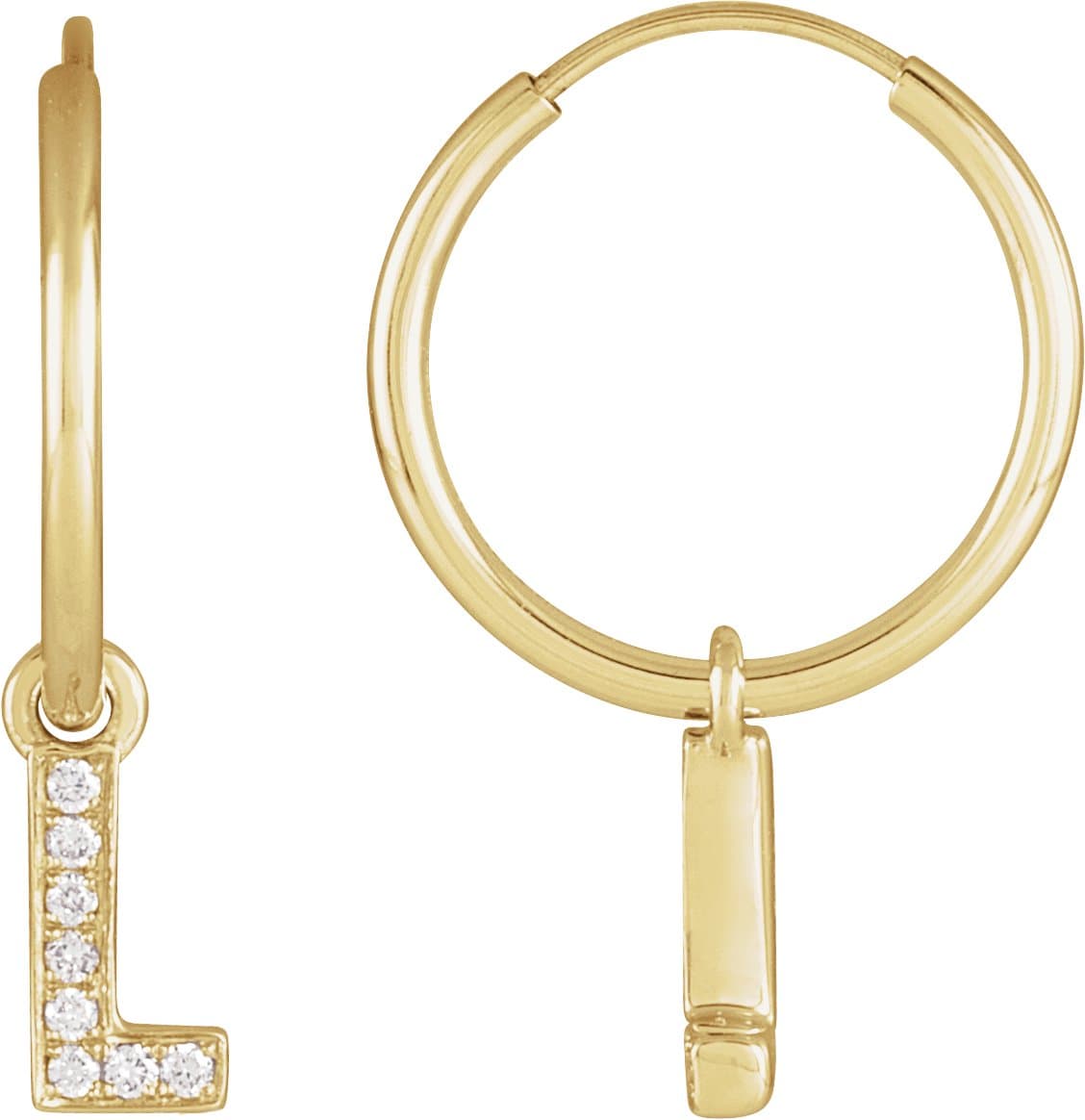 14K Rose .025 CTW Natural Diamond Single Initial J Hoop Earring