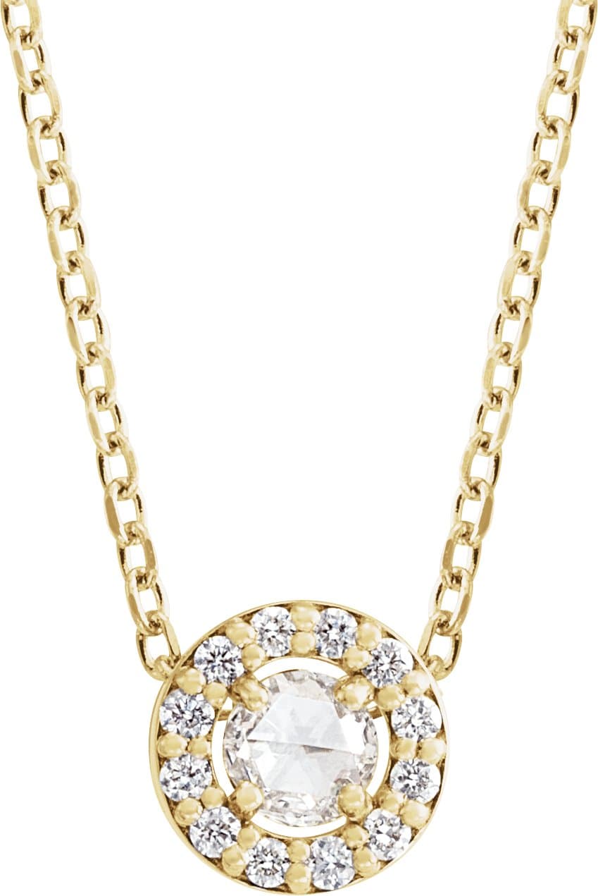 14K Rose 1/5 CTW Rose-Cut Natural Diamond Halo-Style 16-18 Necklace