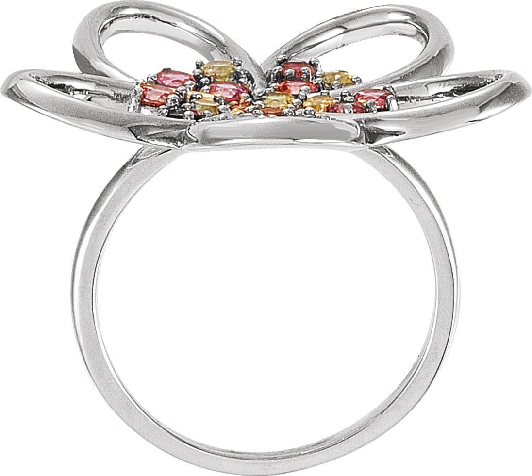 14K White Peridot & Natural Pink Tourmaline Floral Ring
