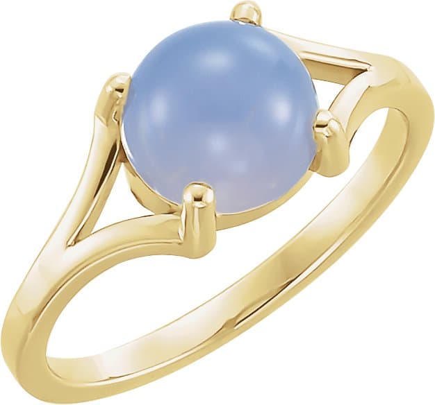 14K Rose 8 mm Natural Blue Chalcedony Cabochon Ring