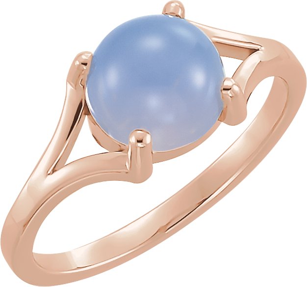14K Rose 8 mm Natural Blue Chalcedony Cabochon Ring