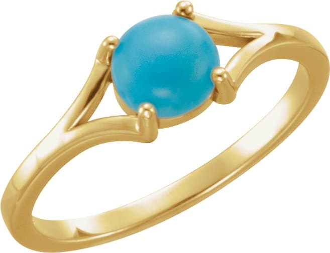 14K Yellow 6 mm Natural Turquoise Cabochon Ring view 1