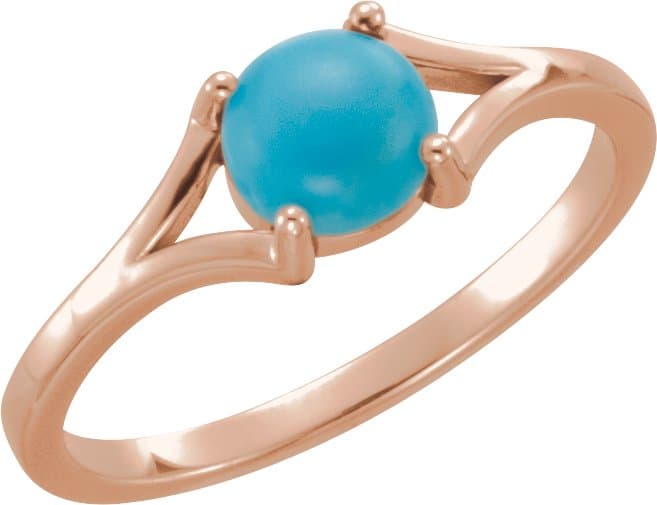 14K Rose 10 mm Natural Blue Chalcedony Cabochon Ring