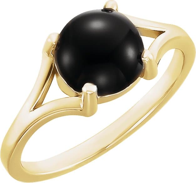 14K Rose 10 mm Natural Black Onyx Cabochon Ring