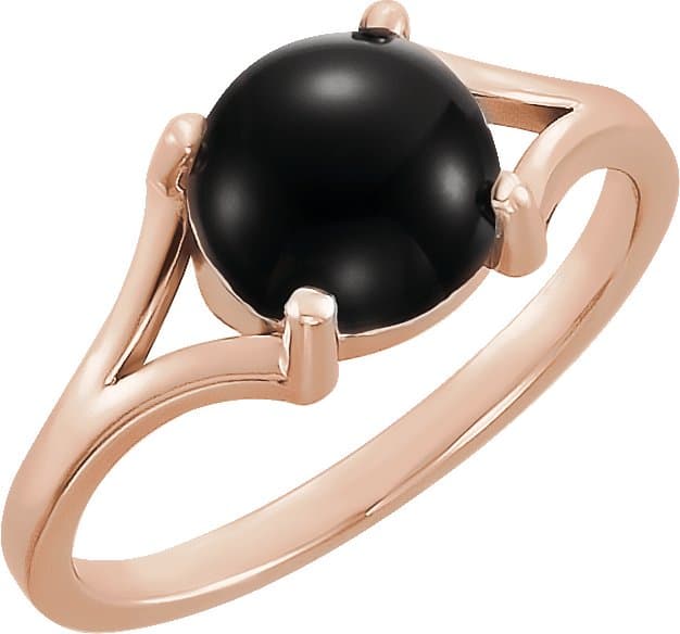 14K Rose 10 mm Natural Black Onyx Cabochon Ring