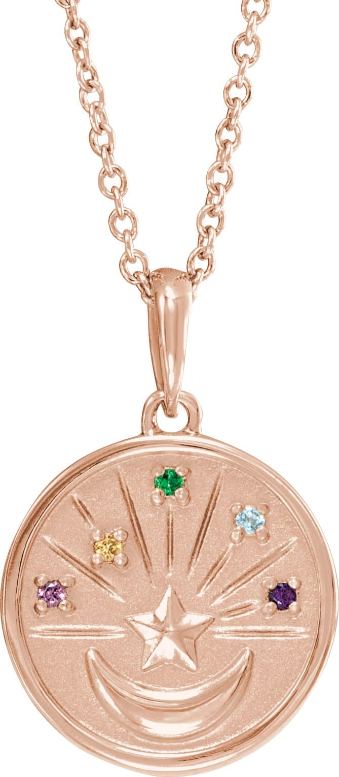 14K Rose Natural Multi-Gemstone Petite Moon & Star 18 Necklace