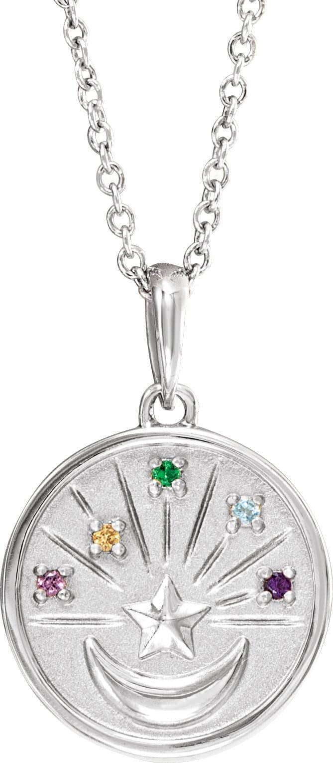 14K Rose Natural Multi-Gemstone Petite Moon & Star 18 Necklace