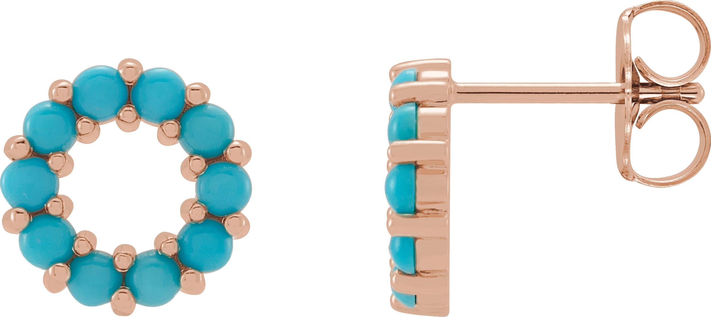 14K Rose Natural Turquoise Cabochon Earrings
