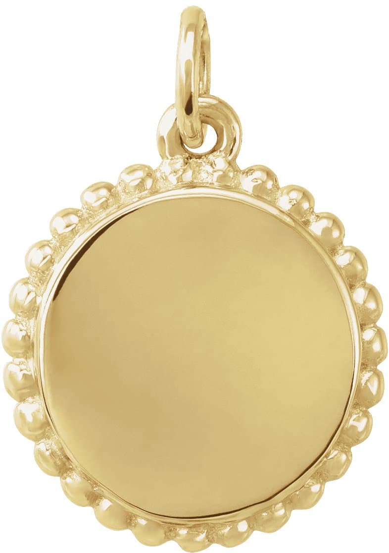 14K Rose Engravable Beaded Disc Charm/Pendant