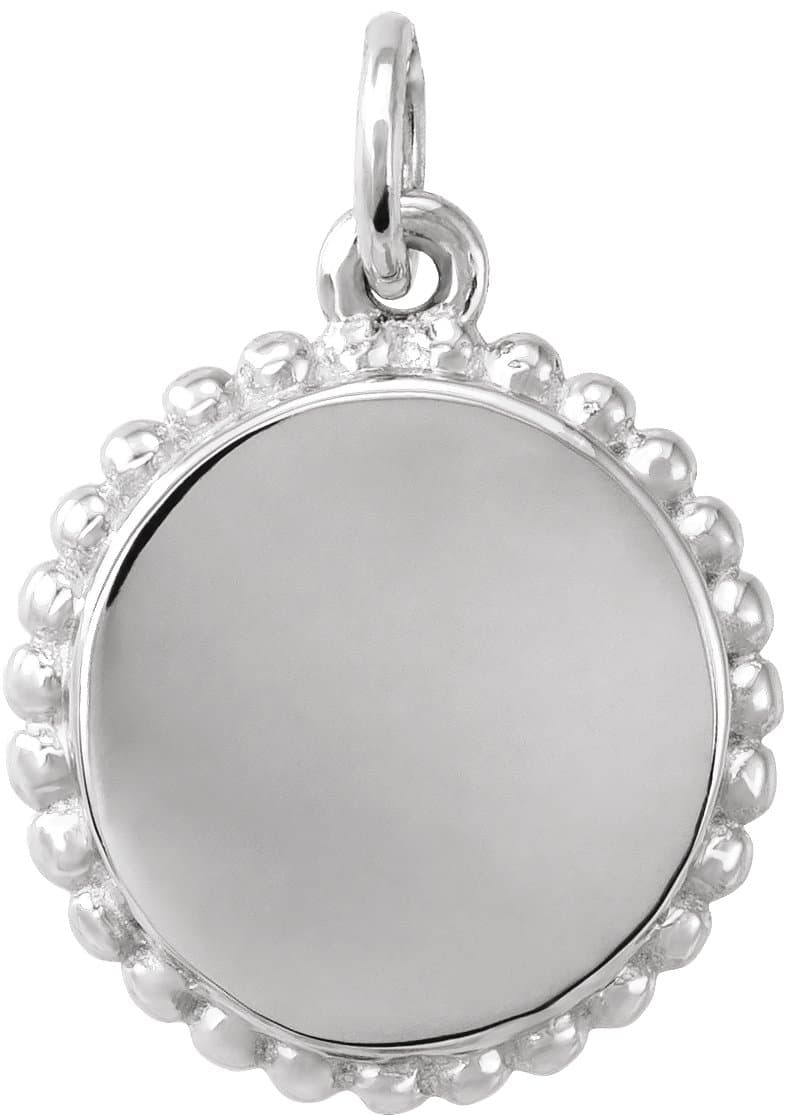 14K Rose Engravable Beaded Disc Charm/Pendant