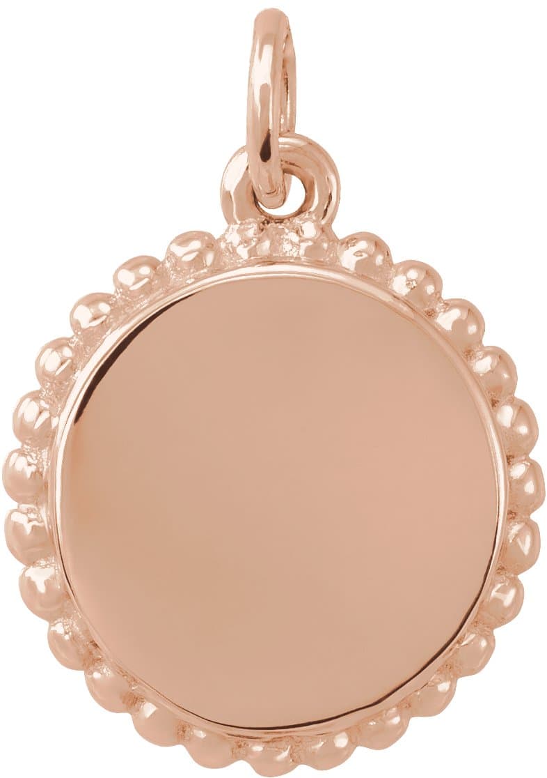 14K Rose Engravable Beaded Disc Charm/Pendant