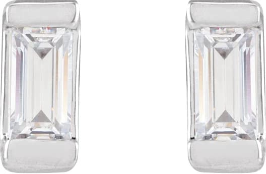 Straight Baguette Bezel-Set Stud Earrings, view 3